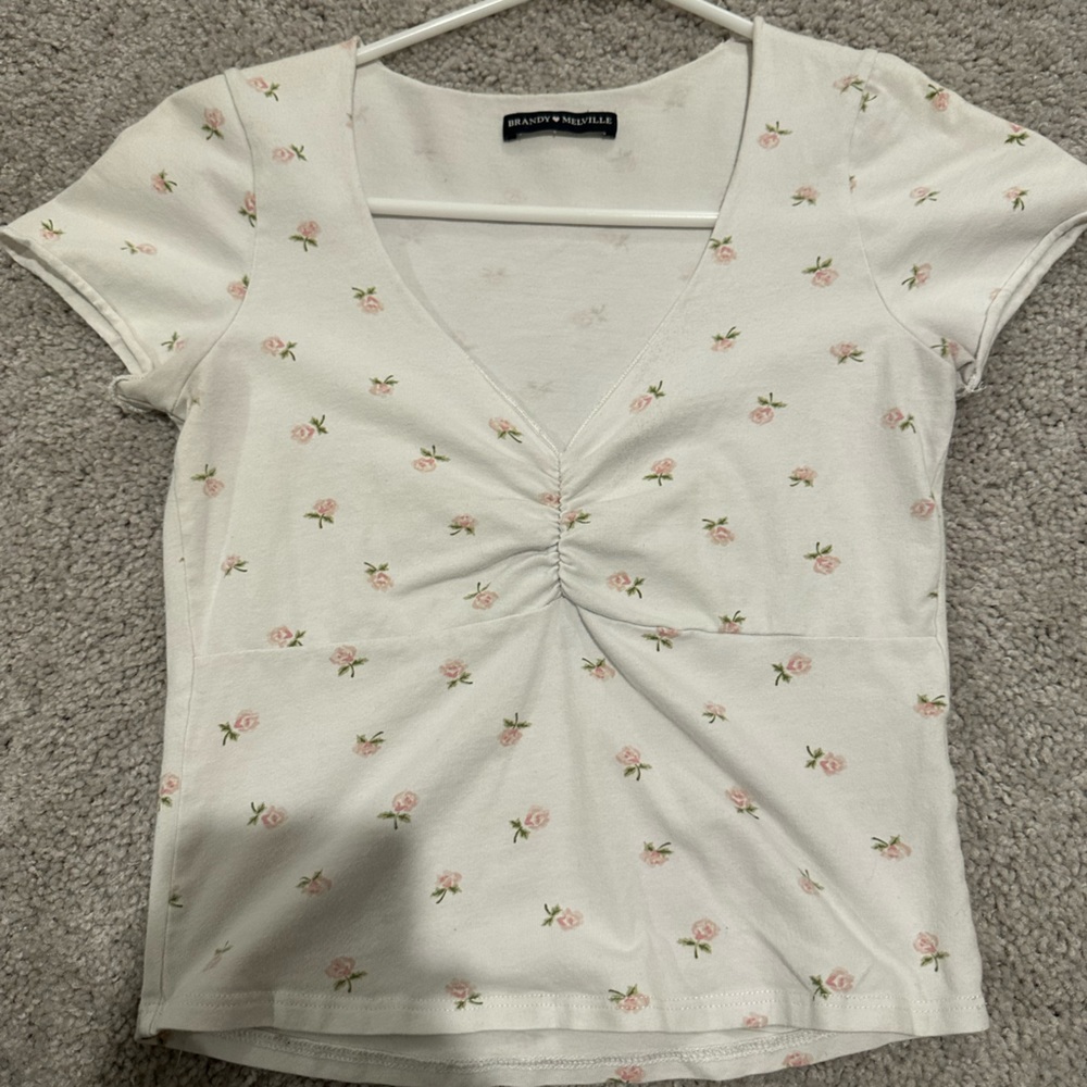 Brandy Melville white flower crop top